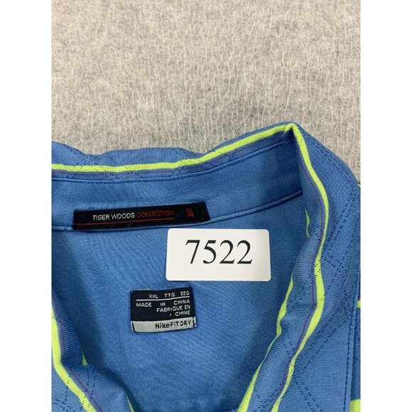 Tiger Woods Nike Fit Dry Striped Short Sleeve Polo Shirt‎ (Men's XXL) Blue - Picture 5 of 11